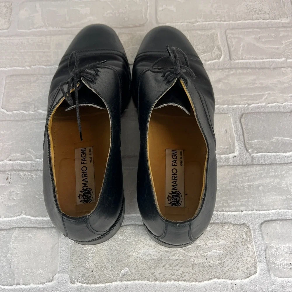 Mario Fagni Oxford Dress Shoes Mens 8.5 Black Leather Cap Toe Classic Lace Italy